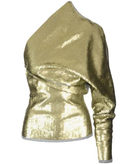 Rick Owens One-sleeved Top With Sequins Tops Yellow In Green