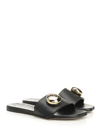 Loewe Leather Open Toe Flat Sole Slippers In Black