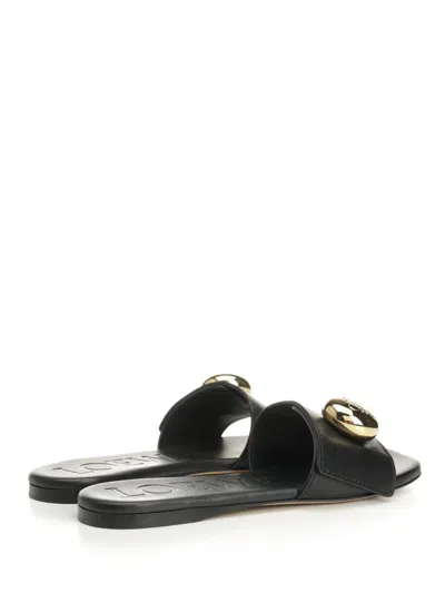 Loewe Leather Open Toe Flat Sole Slippers In Black