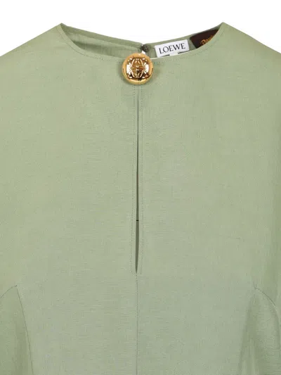 Loewe Pebble Dress In Viscose And Linen In Green