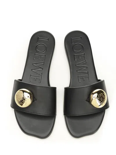 Loewe Leather Open Toe Flat Sole Slippers In Black