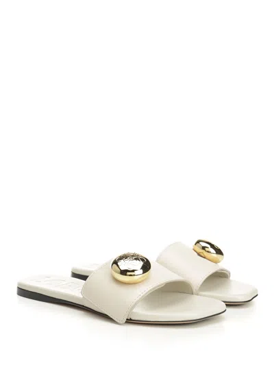 Loewe Pebble Leather Slides Gold-tone Embellishment In White
