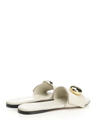 Loewe Pebble Leather Slides Gold-tone Embellishment In White