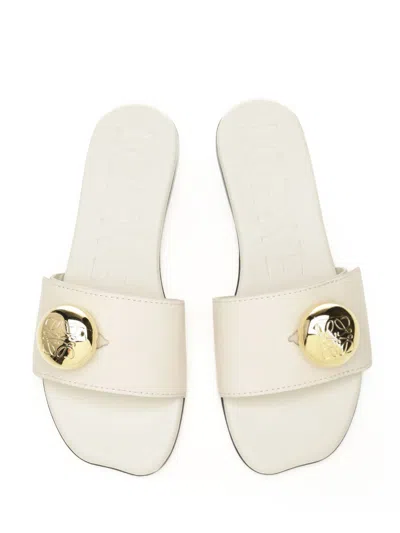 Loewe Pebble Leather Slides Gold-tone Embellishment In White