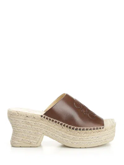 Loewe Petal Platform Espadrilles In Vegetable Tanned Calfskin Sandals Brown