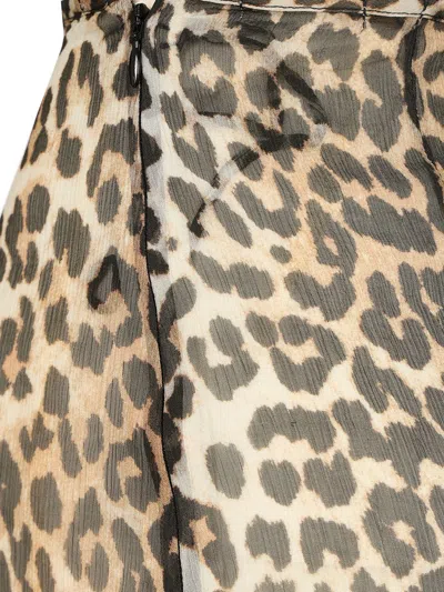 Ganni Animal Print Flared Layered Leopard Skirt In Brown
