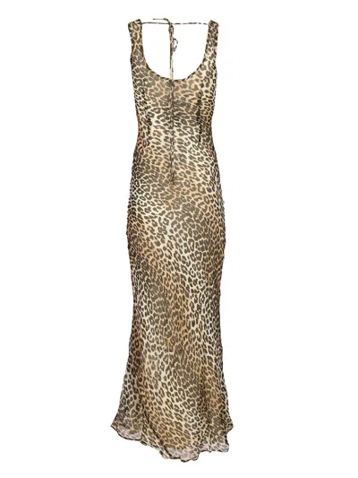 Ganni Animal Print Scoop Neckline Floor-length Dress