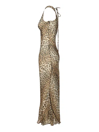 Ganni Animal Print Scoop Neckline Floor-length Dress