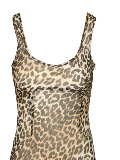 Ganni Animal Print Scoop Neckline Floor-length Dress