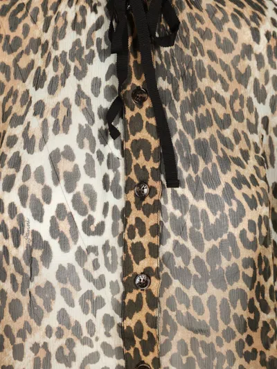 Ganni Printed Viscose Chiffon Tie String Shirt Shirts Animalier In Animal Print