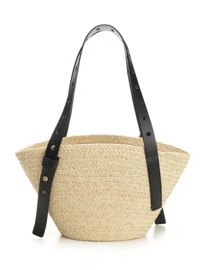 Loewe Punch Hole Small Basket Shoulder Bag In Raffia