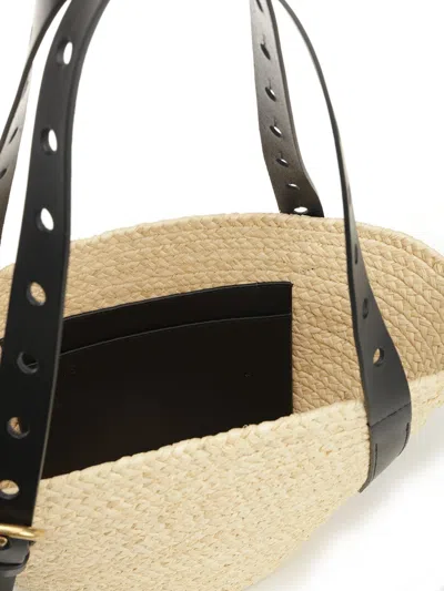 Loewe Punch Hole Small Basket Shoulder Bag In Raffia