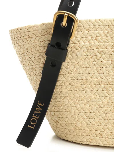 Loewe Punch Hole Small Basket Shoulder Bag In Raffia