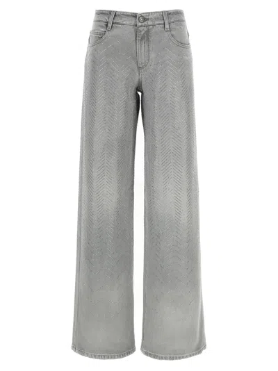 Ermanno Scervino Crystal Embellished Denim Pockets In Gray