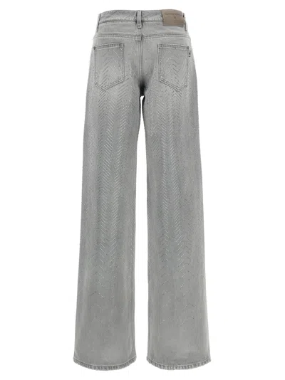 Ermanno Scervino Crystal Embellished Denim Pockets In Gray