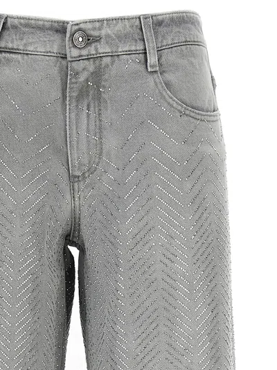 Ermanno Scervino Crystal Embellished Denim Pockets In Gray