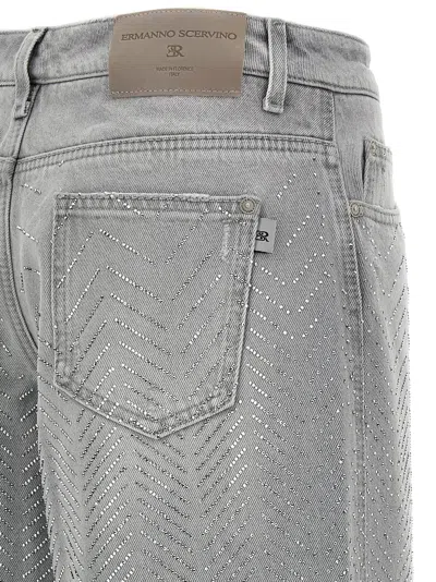 Ermanno Scervino Crystal Embellished Denim Pockets In Gray