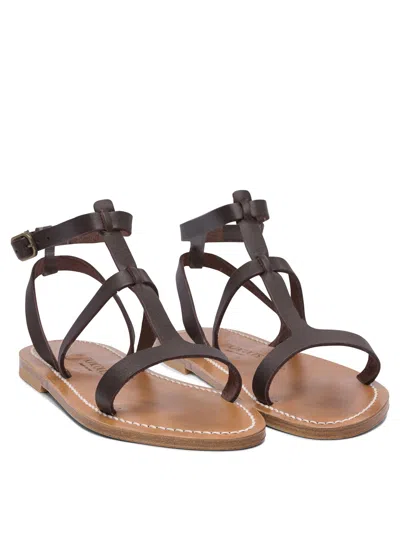 Kjacques K.jacques Minimalist Brown Leather Sandals With Adjustable Ankle Strap In Brown