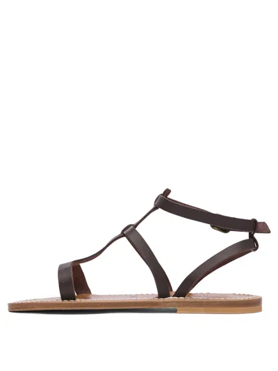 Kjacques K.jacques Minimalist Brown Leather Sandals With Adjustable Ankle Strap In Brown