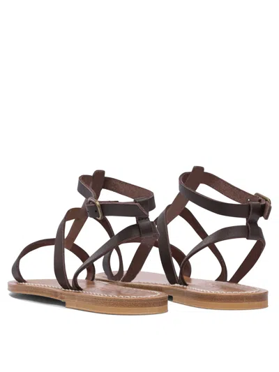 Kjacques K.jacques Minimalist Brown Leather Sandals With Adjustable Ankle Strap In Brown