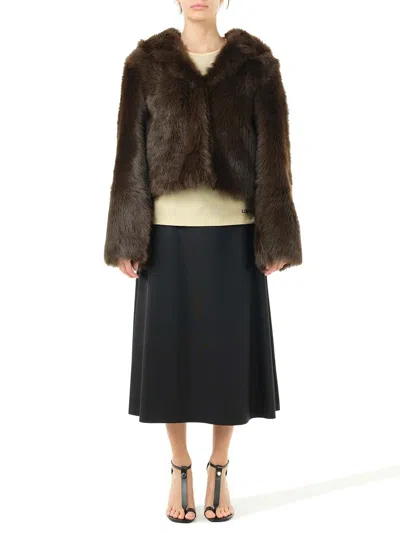 Loewe Shearling Hooded Jacket Coats Brown In Brown