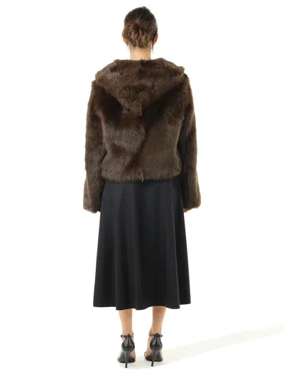 Loewe Shearling Hooded Jacket Coats Brown In Brown