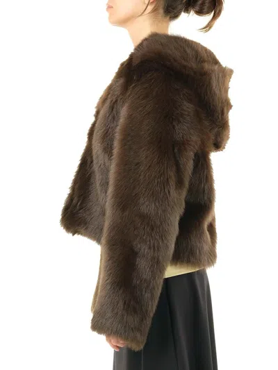 Loewe Shearling Hooded Jacket Coats Brown In Brown