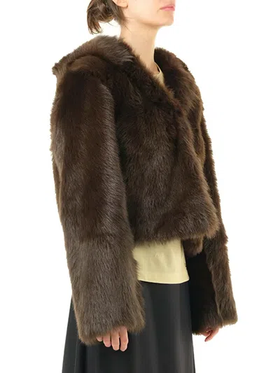 Loewe Shearling Hooded Jacket Coats Brown In Brown