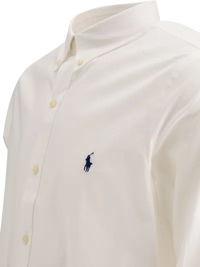 Polo Ralph Lauren White Shirt With Button-down Colllar And Pony Embroidery On The Front In White