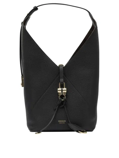 Ferragamo Textured Leather Hobo Shoulder Bag In Black