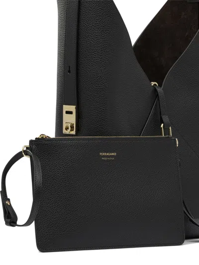 Ferragamo Textured Leather Hobo Shoulder Bag In Black