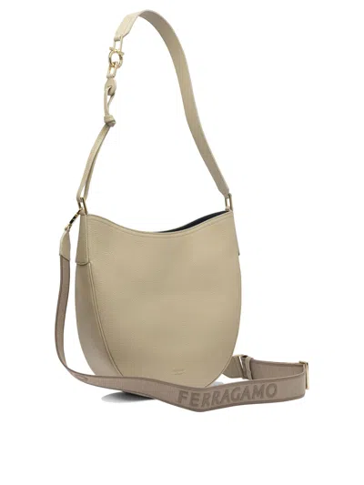 Ferragamo Textured Finish Shoulder Bags With Adjustable Strap In Neutral