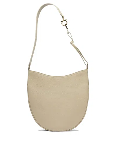 Ferragamo Textured Finish Shoulder Bags With Adjustable Strap In Neutral