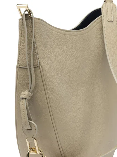 Ferragamo Textured Finish Shoulder Bags With Adjustable Strap In Neutral