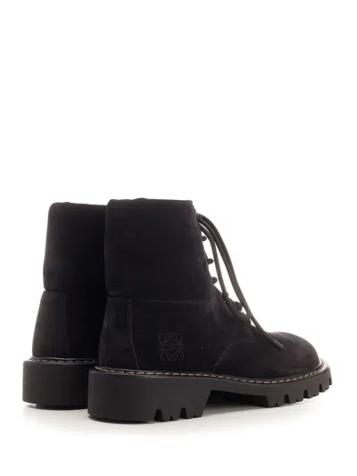 Loewe Sierra Combat Ankle Boot In Suede Boots Black