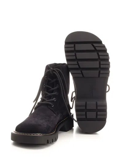 Loewe Sierra Combat Ankle Boot In Suede Boots Black