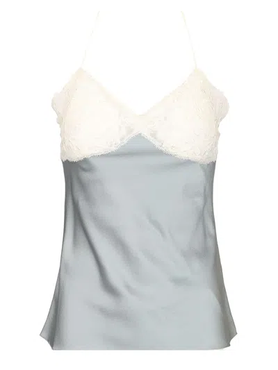 Chloé Silk An Lace Tank Top Tops Light Blue In Gray