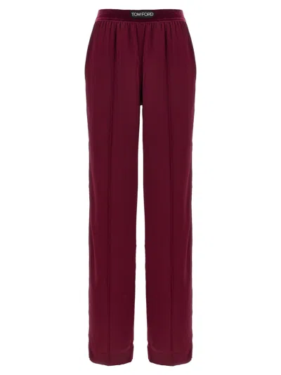 Tom Ford Fuchsia Pants With Elastic Waist With Logo Lettering In Silk Stretch Woman In Purple