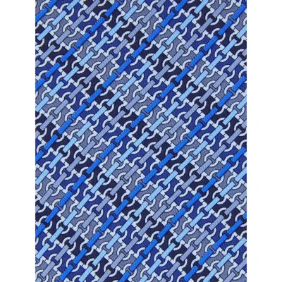 Ferragamo Gancini Chain Print Silk Tie Ties And Bow Ties Blue In Blue