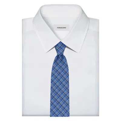 Ferragamo Gancini Chain Print Silk Tie Ties And Bow Ties Blue In Blue
