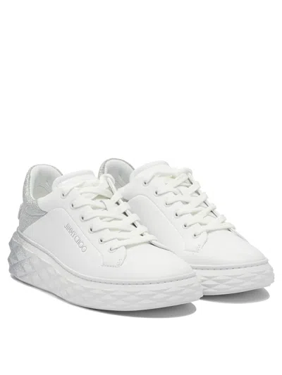 Jimmy Choo Low Top Leather Sneakers With Metallic Heel In White