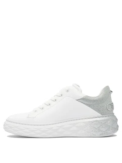 Jimmy Choo Low Top Leather Sneakers With Metallic Heel In White