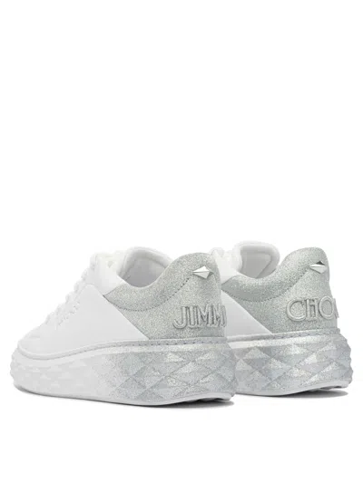 Jimmy Choo Low Top Leather Sneakers With Metallic Heel In White