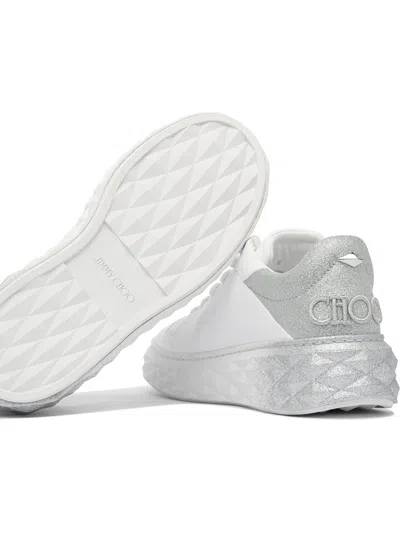 Jimmy Choo Low Top Leather Sneakers With Metallic Heel In White