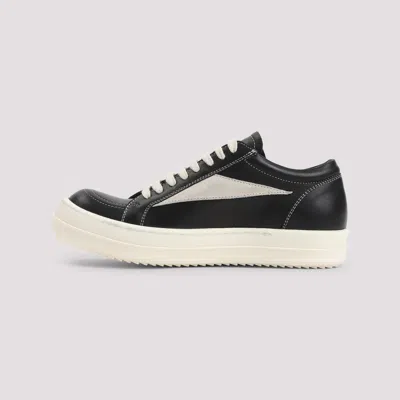 Rick Owens Women Black Low Top Sneakers With Contrasting Stitching In Leather Woman