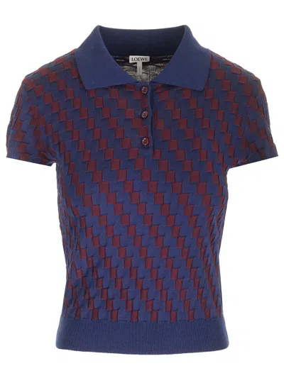 Loewe Stretch Cotton Polo Shirt Knitwear White In Blue