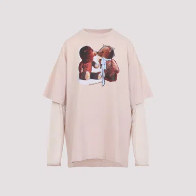 Acne Studios Distressed Crew Neck T-shirt With Mesh Sleeves In Pink