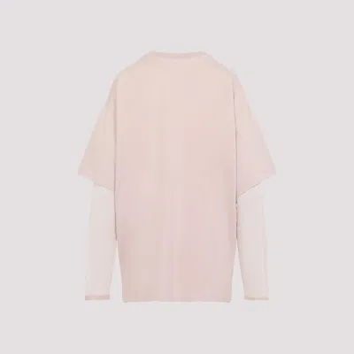 Acne Studios Distressed Crew Neck T-shirt With Mesh Sleeves In Pink