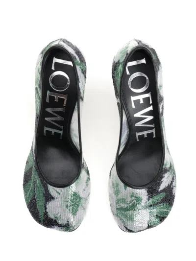 Loewe Mesh Toy Pumps With Embellished Floral Pattern In Green