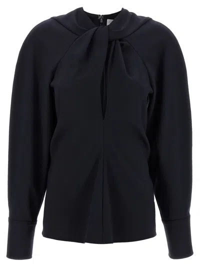Victoria Beckham Womens Navy Twisted-neckline Textured Stretch-woven Blouse In Blue